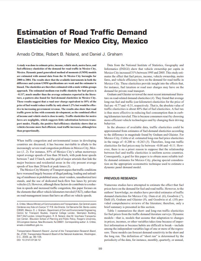 Traffic Demand Elasticities for Mexico City