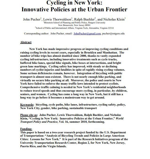 Cycling in New York: Innovative Policies at the Urban Frontier