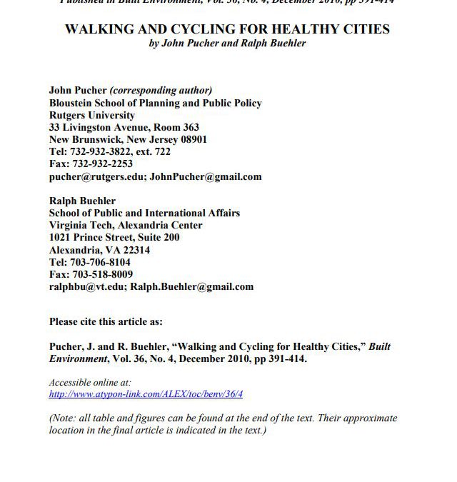 Walking and Cycling for Healthy Cities