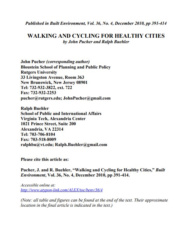 Walking Cycling for Healthy Cities