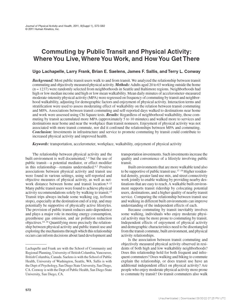 Public Transit and Physical Activity