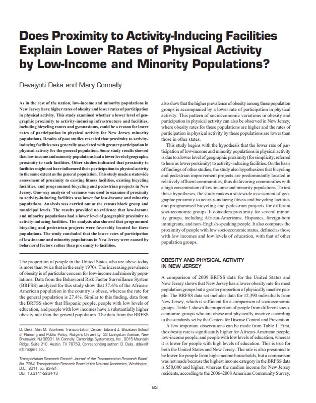 Activity Inducing Facilities and Lower Rates of Physical Activity by low income and minority populations