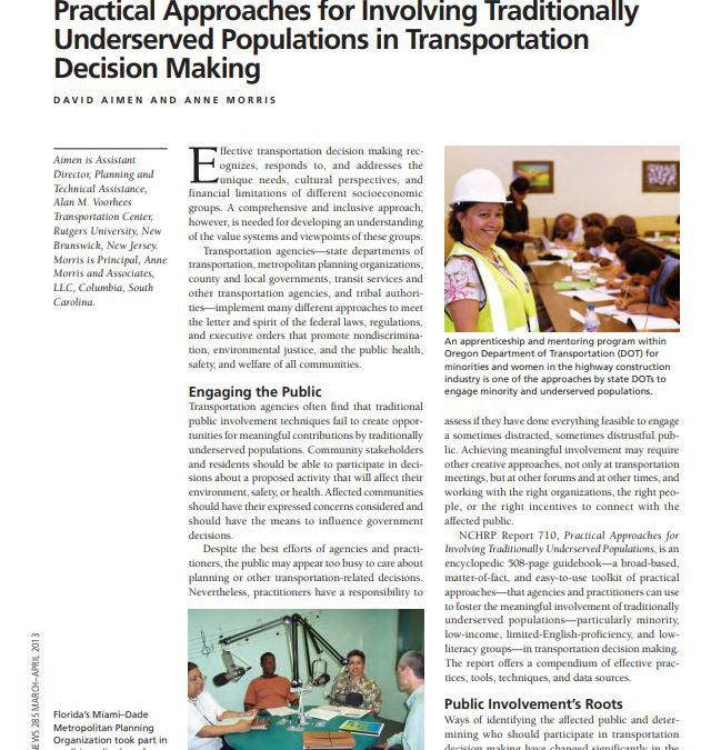 Practical Approaches for Involving Traditionally Underserved Populations in Transportation Decision Making