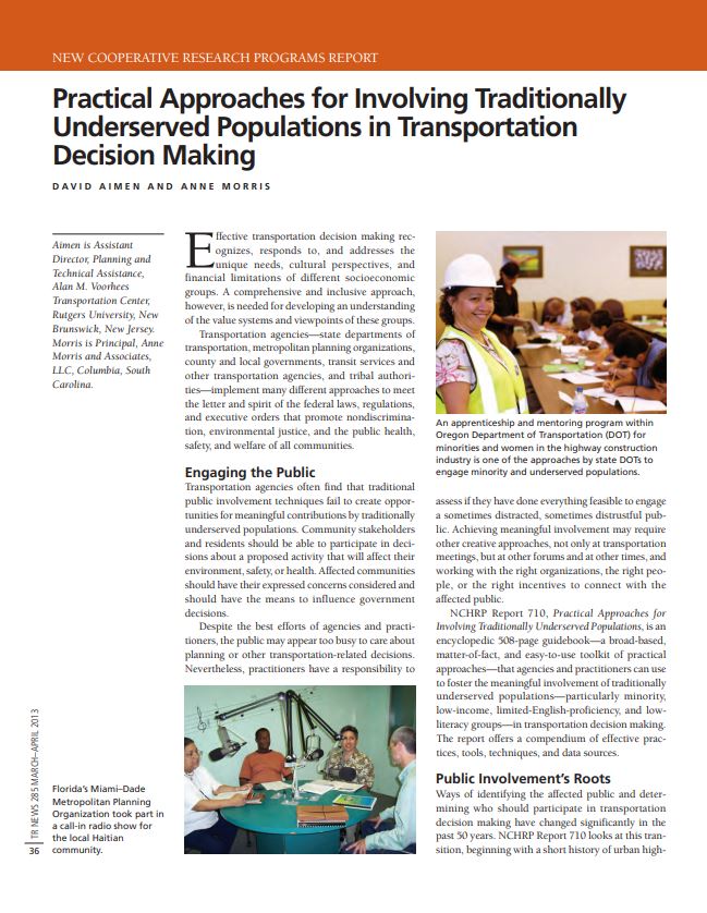Approaches for Underserved Populations in Transportation decisions