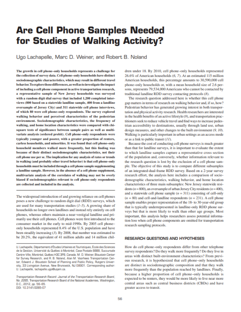 Are Cell Phone Samples Needed for Studies of Walking Activity