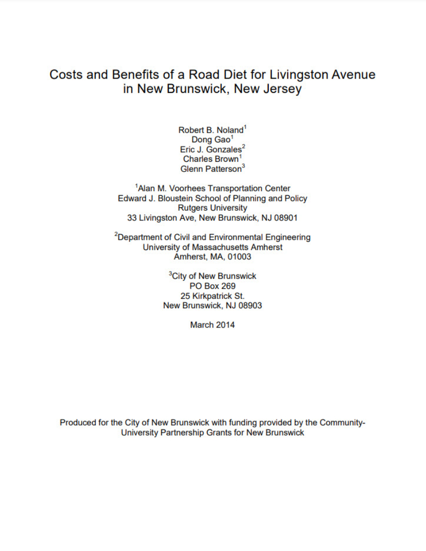 Costs and Benefits of a Road Diet for Livingston Avenue in New Brunswick New Jersey