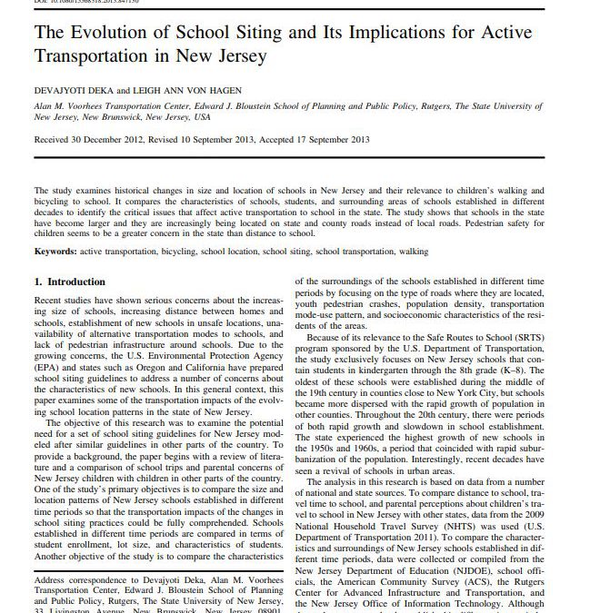 The Evolution of School Siting and its Implications for Active Transportation in New Jersey