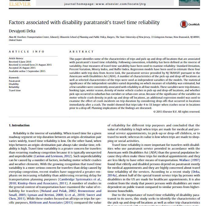 Factors Associated with Disability Paratransit’s Travel Time Reliability