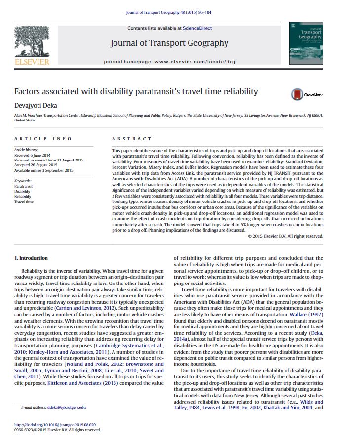 Factors associated with disability paratransit's travel time reliability