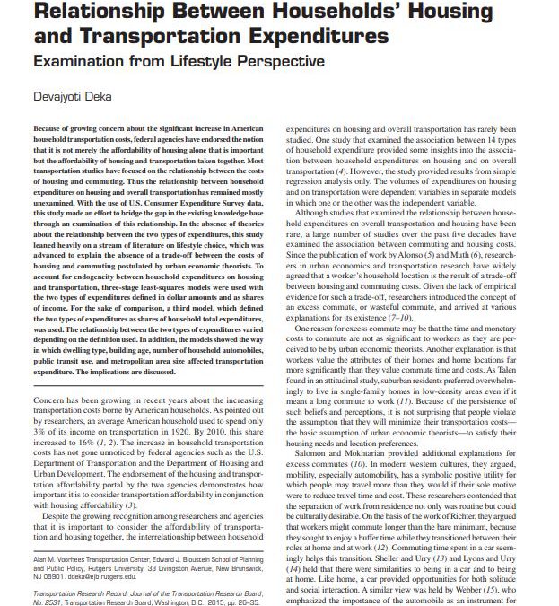 Relationship Between Households’ Housing and Transportation Expenditures Examination from Lifestyle Perspective