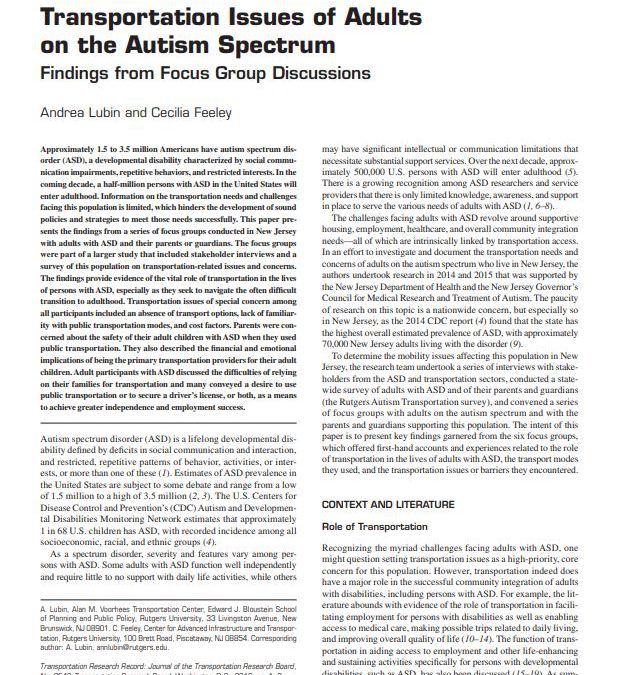 Transportation Issues of Adults on the Autism Spectrum: Findings from Focus Group Discussions