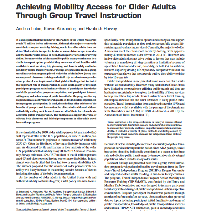 Achieving Mobility Access for Older Adults Through Group Travel Instruction