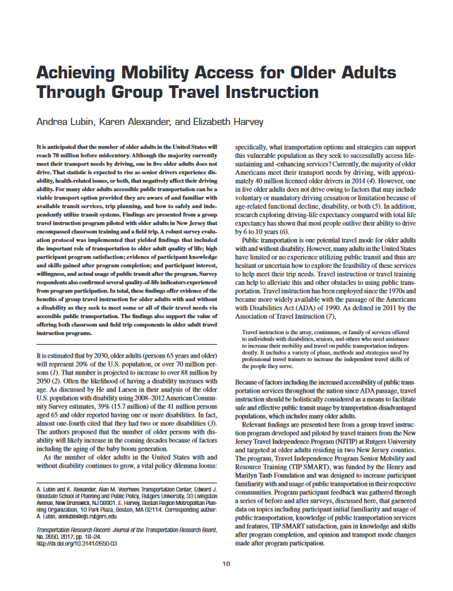 Achieving mobility access for older adults through group travel instruction