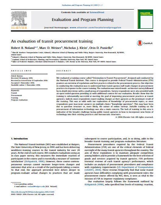 An Evaluation of Transit Procurement Training