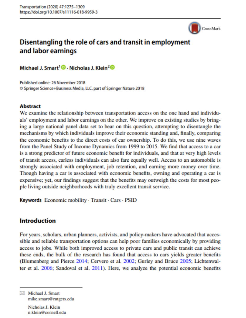 Disentangling the role of cars and transit in employment and labor earnings
