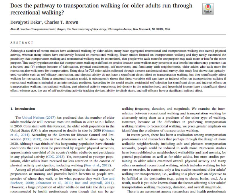 Does the pathway to transportation walking for older adults run through recreational walking?