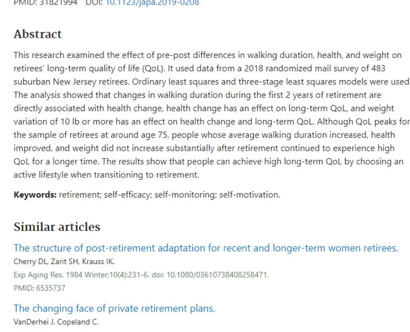 The Effect of Pre-Post Differences in Walking, Health and Weight on Retirees’ Long-Term Quality of Life
