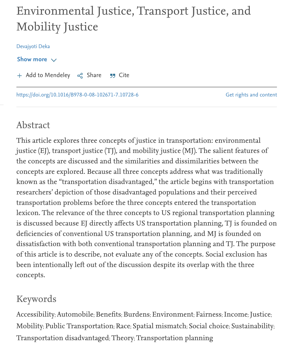 Environmental Justice, Transport Justice, and Mobility Justice