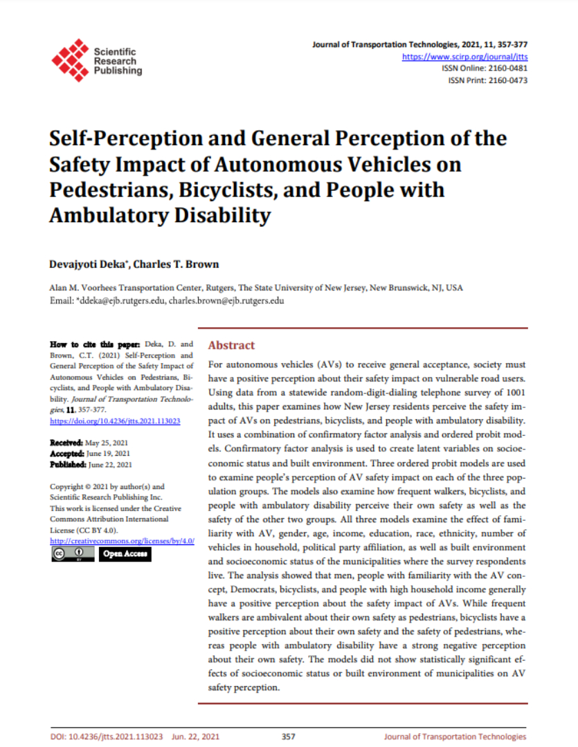 Self-perception and General Perception of the Safety Impact of Autonomous Vehicles on Pedestrians, Bicyclists, and People with Ambulatory Disability