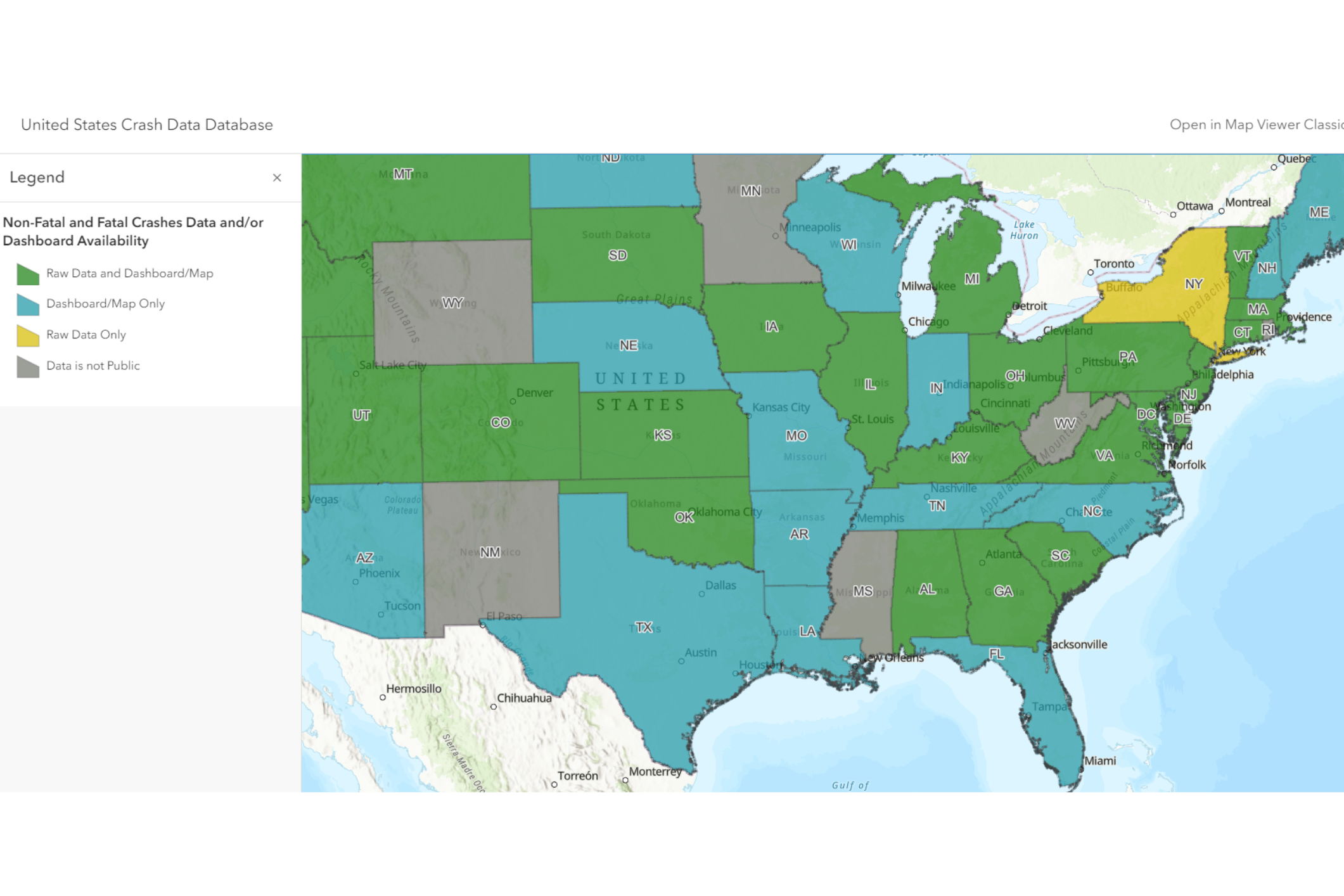 US Crash Data Database. Non-Fatal and Fatal Crashes Data and/or Dashboard availability