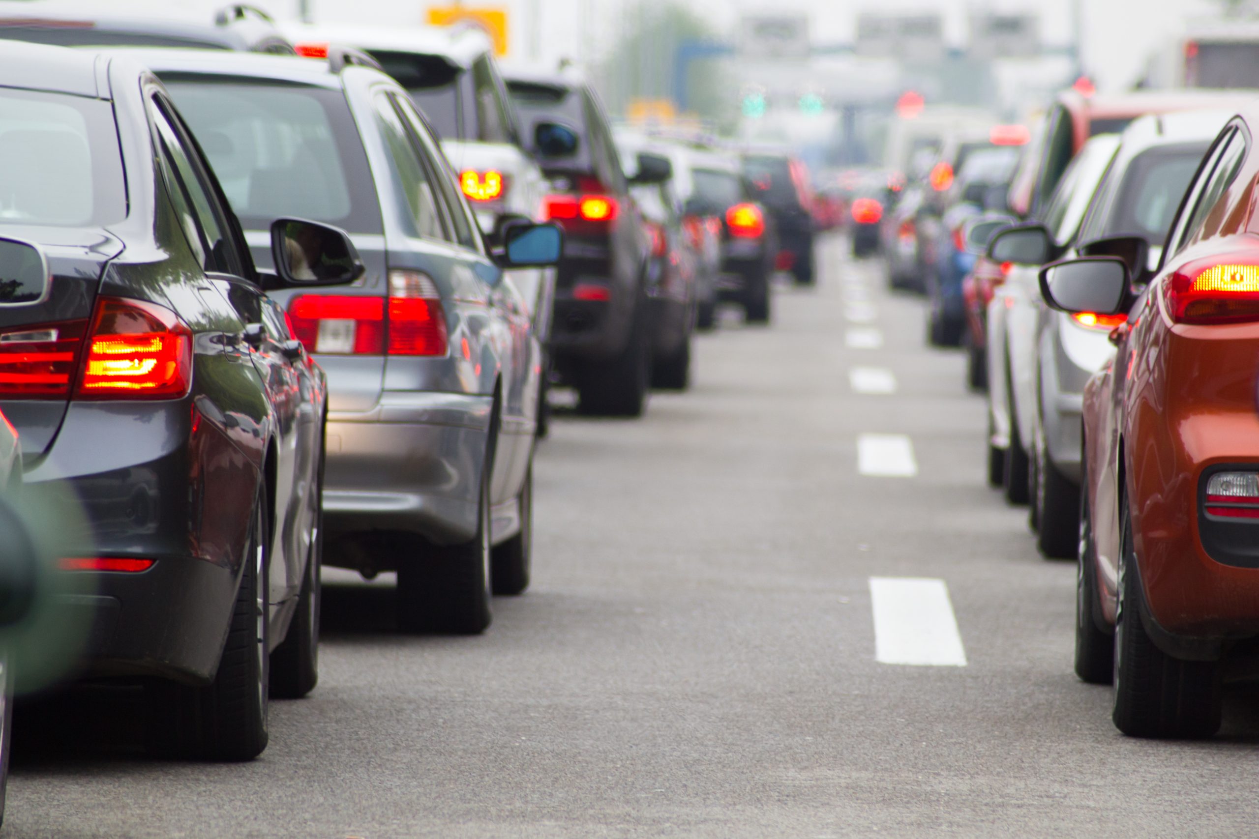 Traffic jam of cars on highway