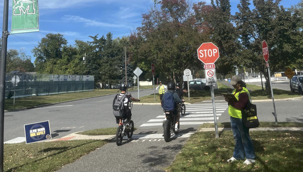 Kids biking to school