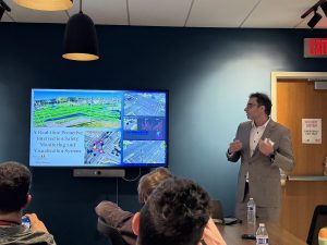 Rowan's Dr. Mohammad Jalayer, PhD, shared information on safety monitoring and visualization. Presentation title slide: A Real-time Proactive Intersection Safety Monitoring and Visualization System.