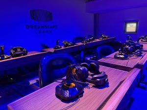 A view of Rowan University's Dreamscape Learn classroom with VR headsets.