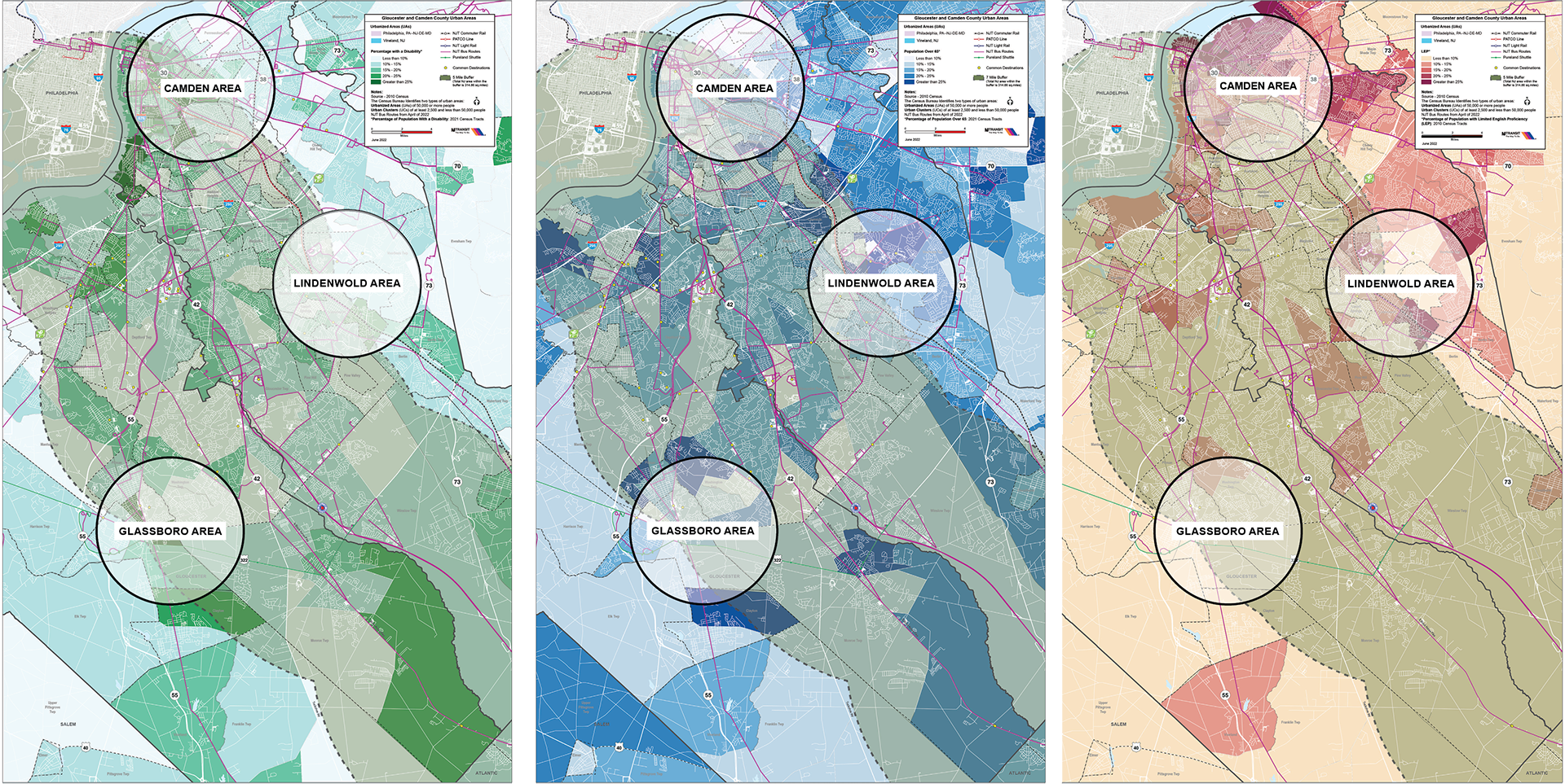 As part of the study, VTC researchers analyzed demographic, transportation, and mobility indicators to identify opportunities for improved cross-county travel connections in South Jersey.